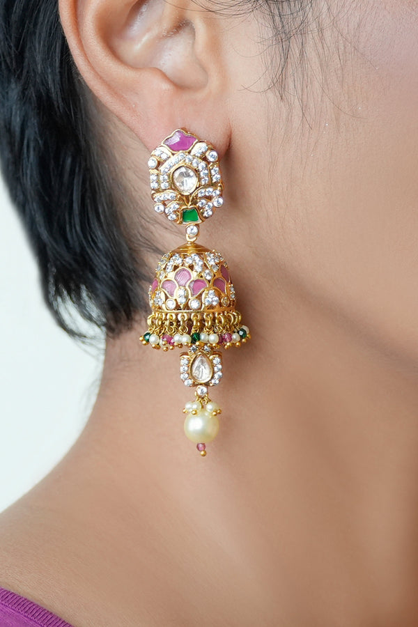 Meenu Pink And Green Jhumka